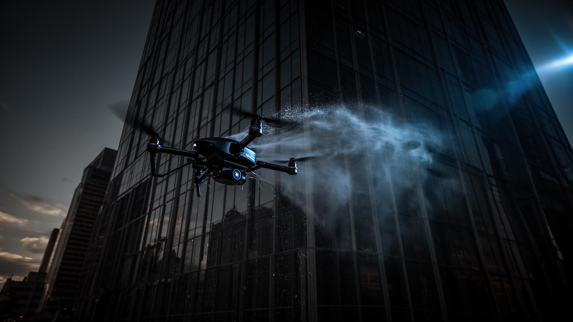 Drone washing commercial facade